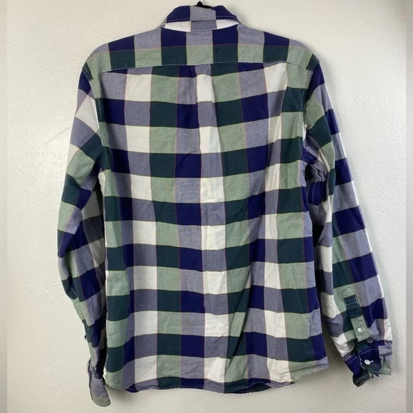 J. Crew Plaid Blue Green White Long Sleeve Button Down Shirt Casual Men’s Medium - Picture 14 of 14